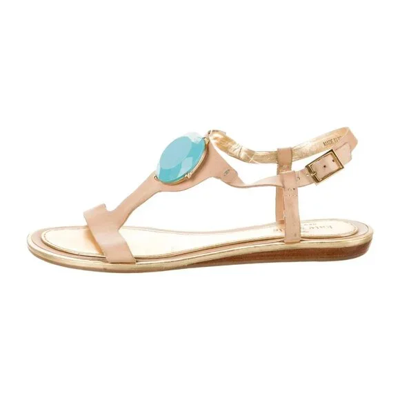 Kate Spade New York T-Strap Flat Sandals Blue Stone Embellishment Sz 8M - Picture 16 of 16